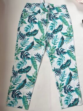 Tropical Palm Tree Pants Chico's Size 0.5 US size 6 so slimming Brigitte NWT